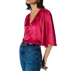 NWT Nation LTD MEL V-NECK TOP Satin in Raspberry Jam